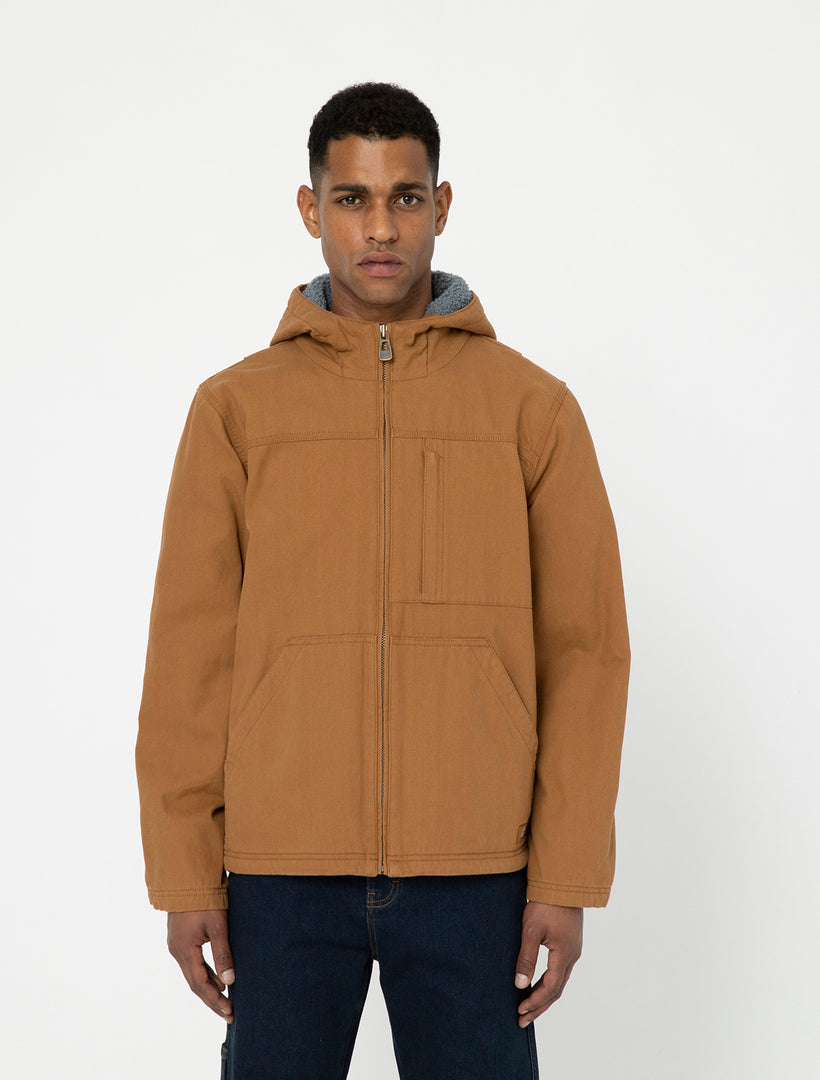 SHERPA LINED HOODED DUCK JACKET / BROWN DUCK