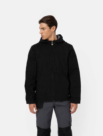 SHERPA LINED HOODED DUCK JACKET / RINSED BLACK