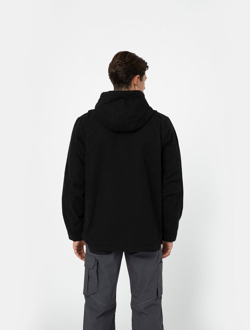 SHERPA LINED HOODED DUCK JACKET / RINSED BLACK