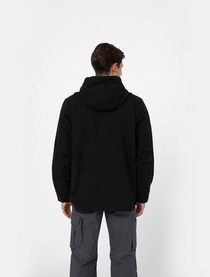 SHERPA LINED HOODED DUCK JACKET / RINSED BLACK