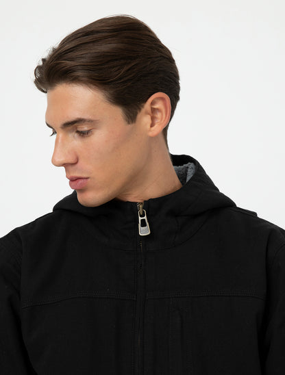 SHERPA LINED HOODED DUCK JACKET / RINSED BLACK