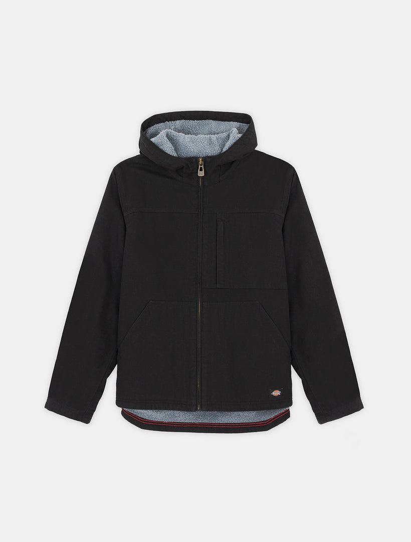 SHERPA LINED HOODED DUCK JACKET / RINSED BLACK