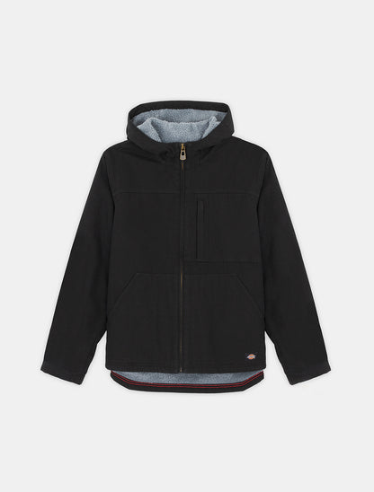 SHERPA LINED HOODED DUCK JACKET / RINSED BLACK